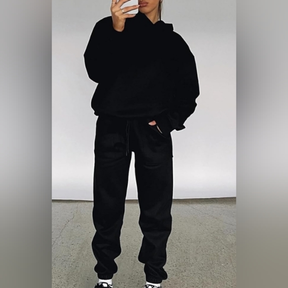 2 Piece Heavy Sweatsuit Joggers/Pullover Hoodie Front Sweathshirt Size Large - Picture 2 of 3
